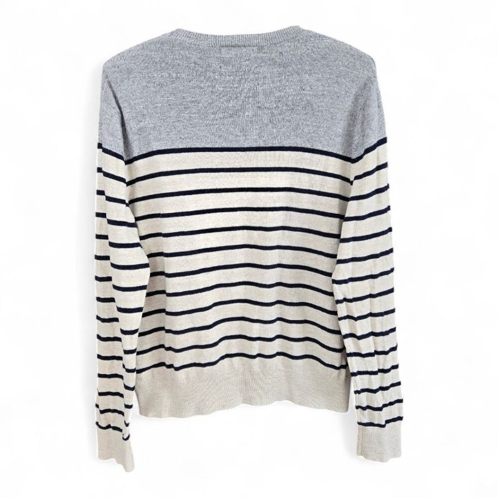 Banana Republic Mens Striped Gray & Cream Crew Neck Sweater Medium - Picture 2 of 7